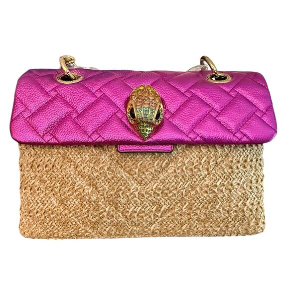 Kurt Geiger Hot Pink Fuchia Raffia Kensington Convertible Bag Chain Designer - Picture 11 of 16